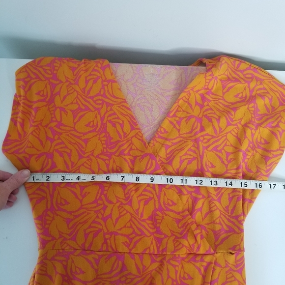 Nine West Dolman Sleeve Wrap Dress Tie Waist Orange/Pink Floral Print Size S - Picture 6 of 12